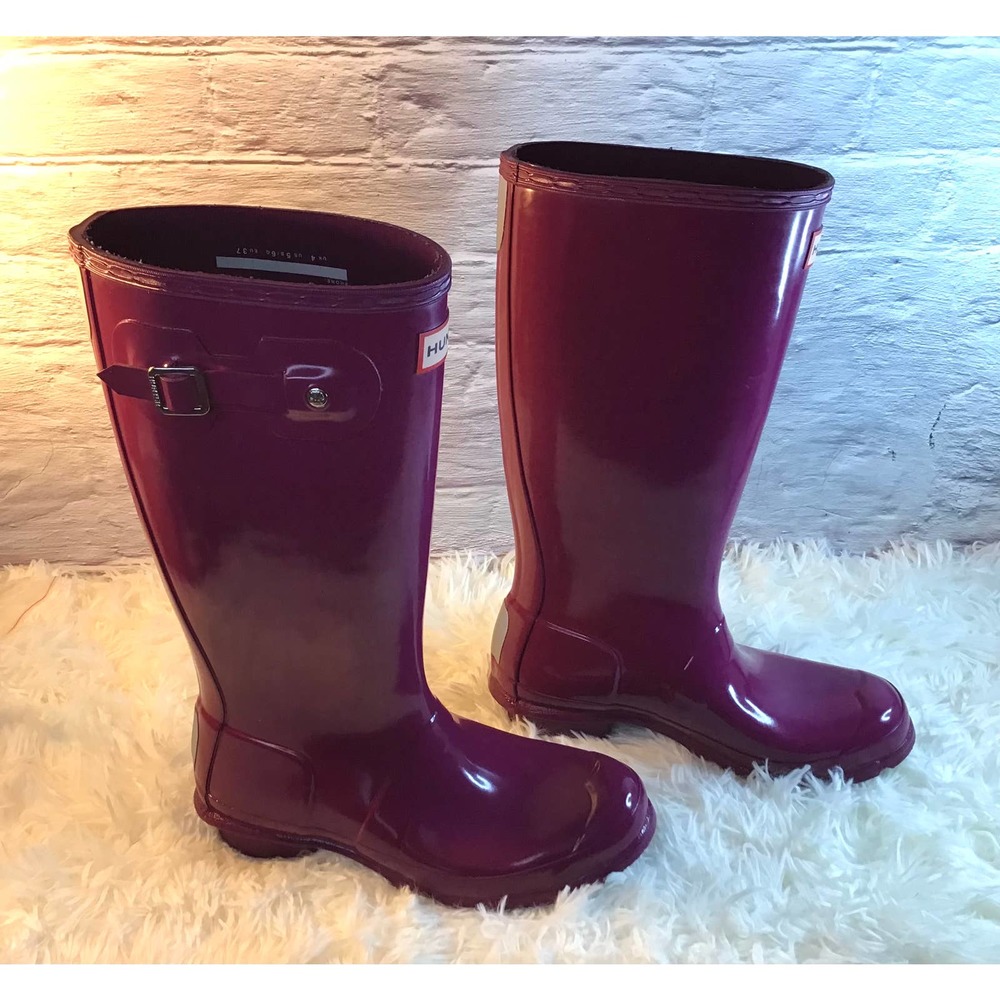 Hunter Gloss Pink Purple Rain Boots Women’s SZ 6 - Picture 2 of 5
